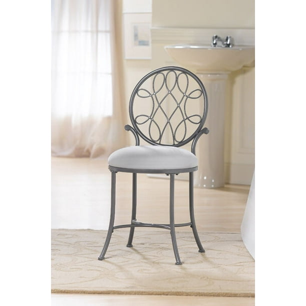 Hillsdale 50946A OMalley Vanity Stool Metallic Grey NEW Hillsdale 50946A OMalley Vanity Stool Metallic Grey NEW